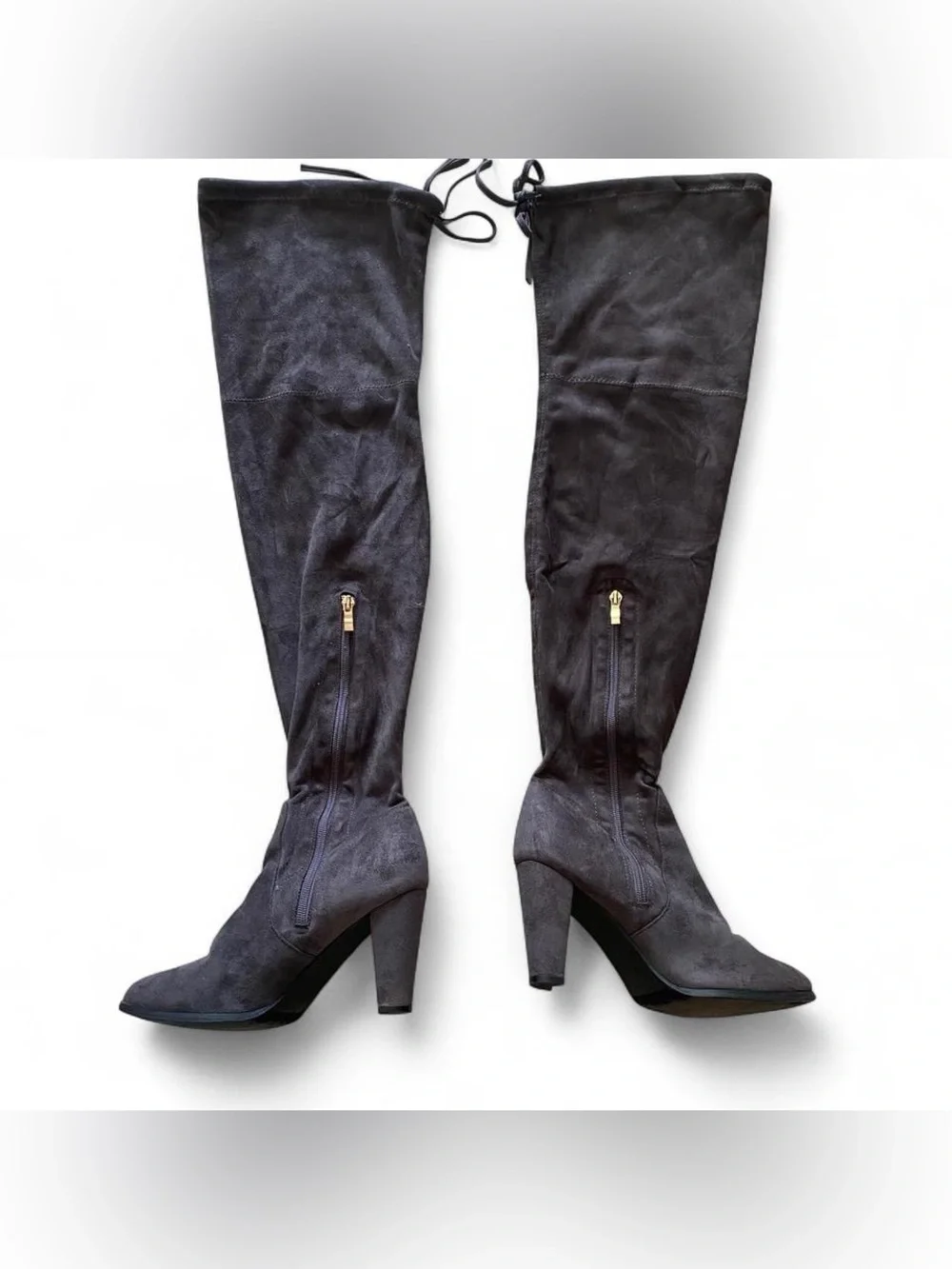 Grey suede over the knee boots